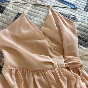 Pale Pink Pleated Wrap Dress for Wedding Guest
